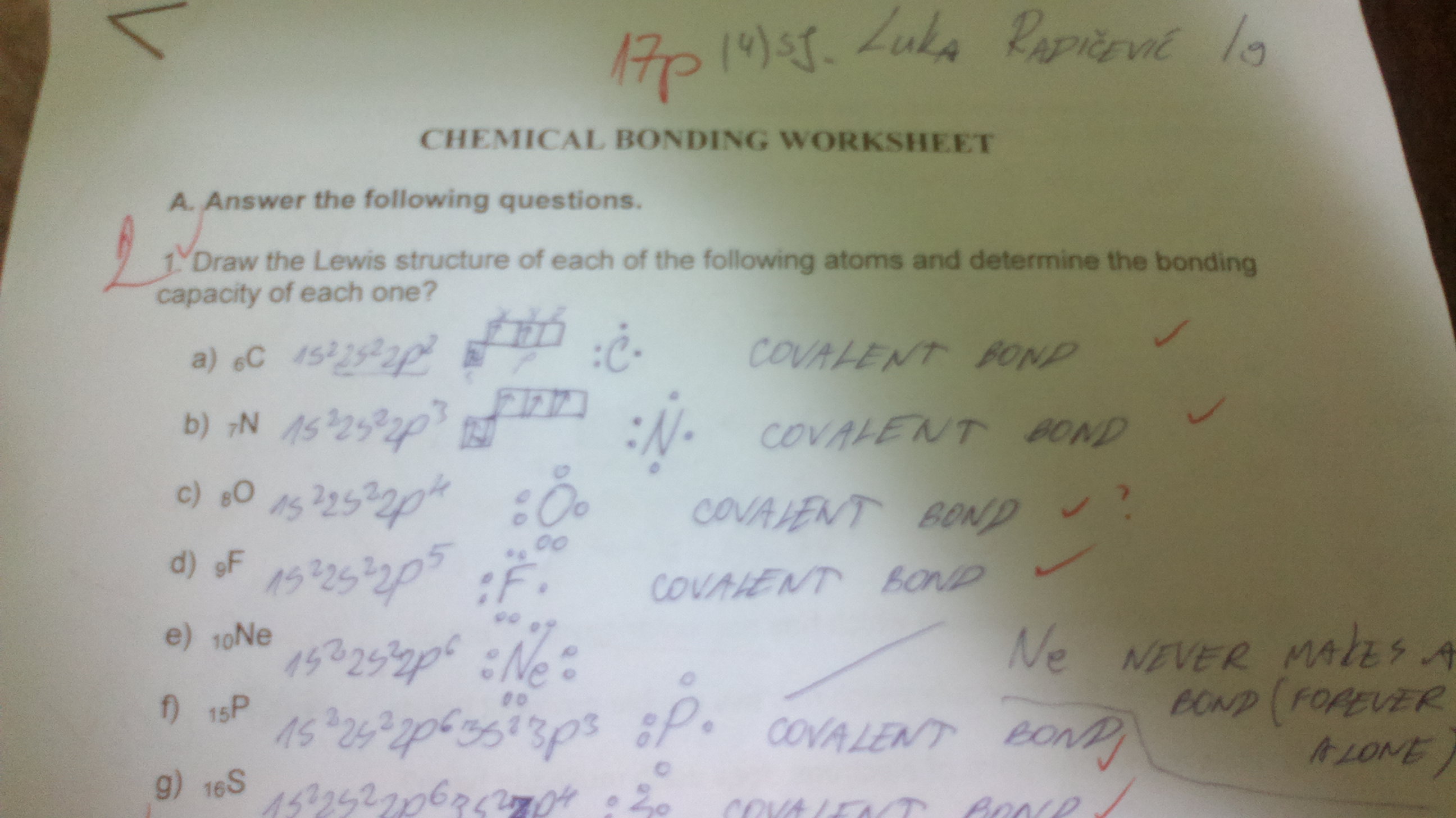 Chemical Bonding Test  English by Luka Inside Covalent Bonding Worksheet Answers